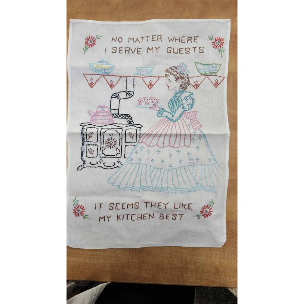 Vintage KITCHEN WALL ART Embroidered Wall Hanging 12x16"